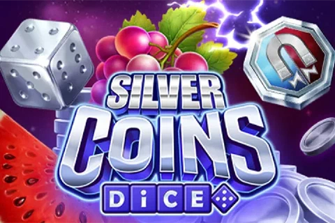 Silver Coins Dice cover art with silver dice, fruit and coin symbols.
