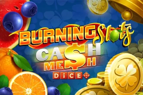 Burning Slot Cash Mesh Dice title over a bright fruit and coin design.